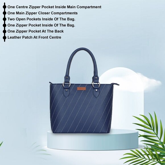 Blue Top-Handle Tote Bag – Vegan Leather Ladies' Satchel Purse or Shoulder Bag - Picture 4 of 11